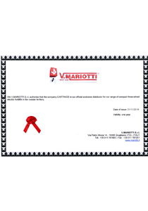 Сертификат эксклюзивного дистрибьютора Mariotti